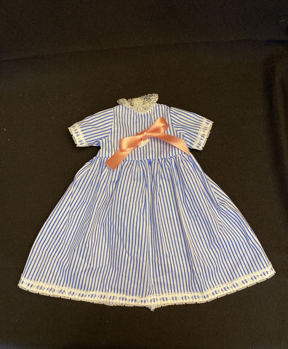 Blue/White Stripe Doll Dress With Pink Bow For 18-20” Dolls Fits American Girl